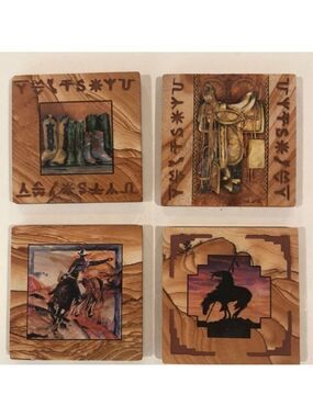 Thirstystone set of 4 western themed coasters. 4”x4”.